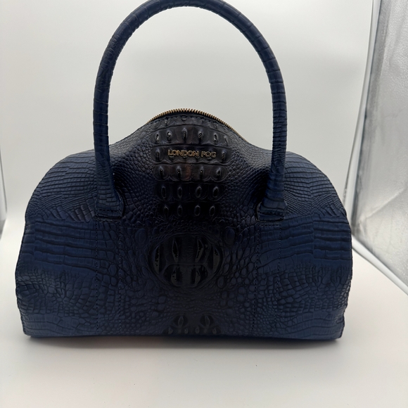 London Fog Handbags - London Fog Dark Blue Crocodile Embossed Satchel